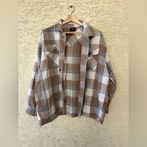 Men's Plaid Shirt Jacket in Brown and Blue